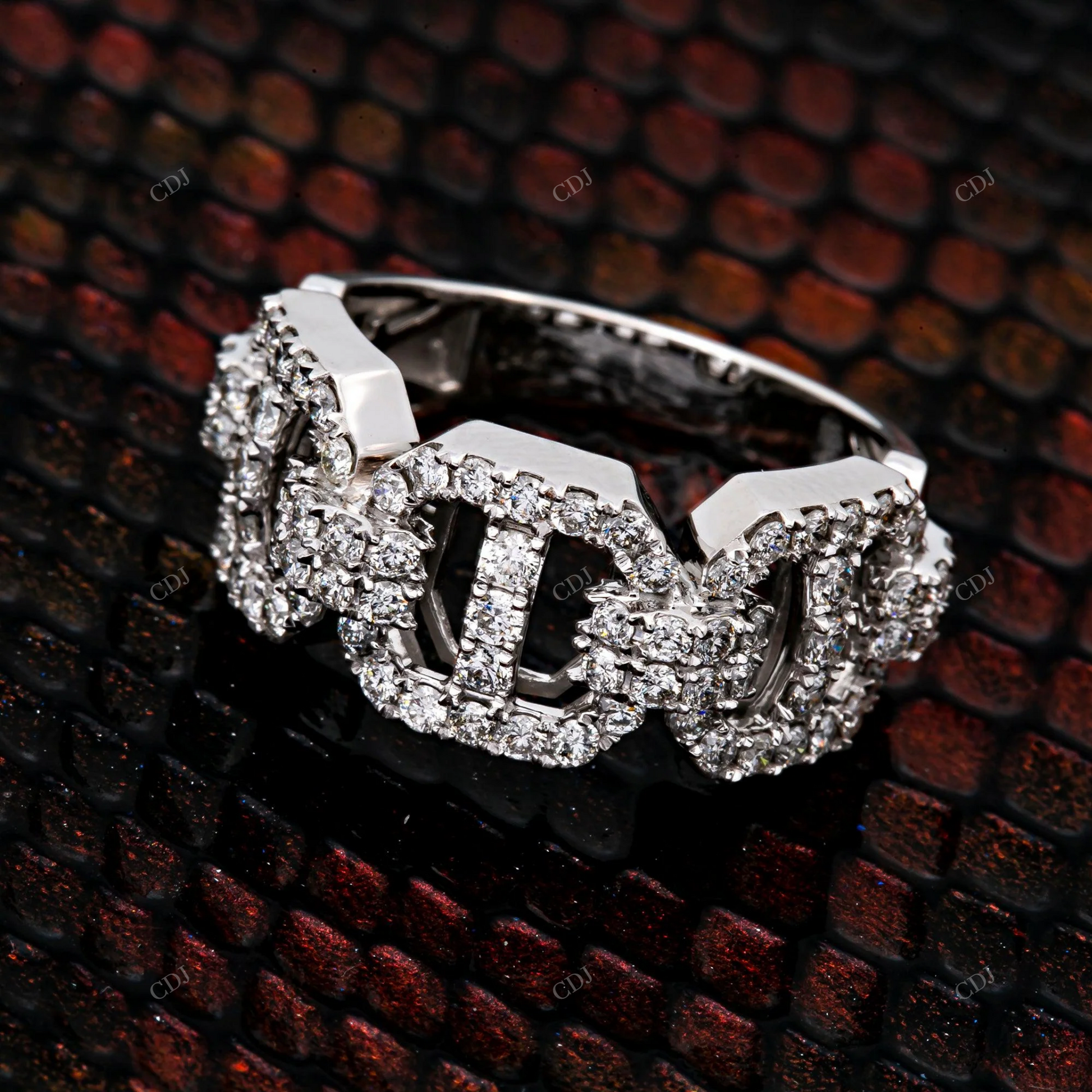 14k Iced Out Moissanite Cuban Link Ring hip hop jewelry customdiamjewel