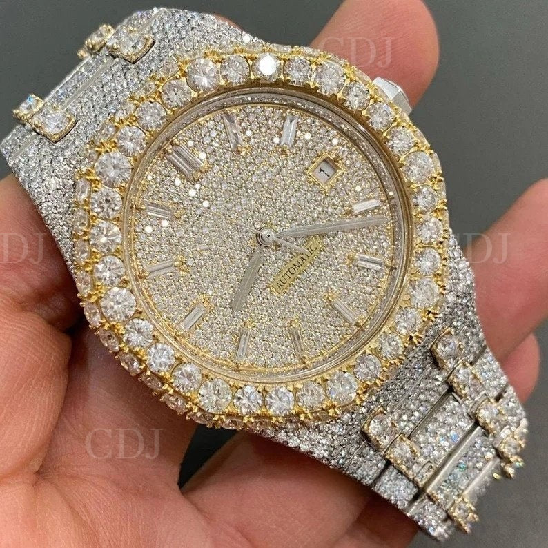 VVS Diamonds Watch Fully Iced Out Automatic Hip Hop Watch For Men With Stainless Steel Band 26 To 29 Carat (Approx.)