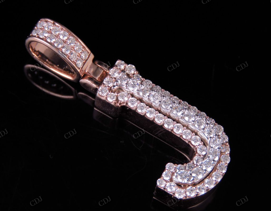 1.5" 1.05 CTW Two Tone Gold Diamond 3D Custom Initial 'J' Letter Pendant CustomDiamJewel