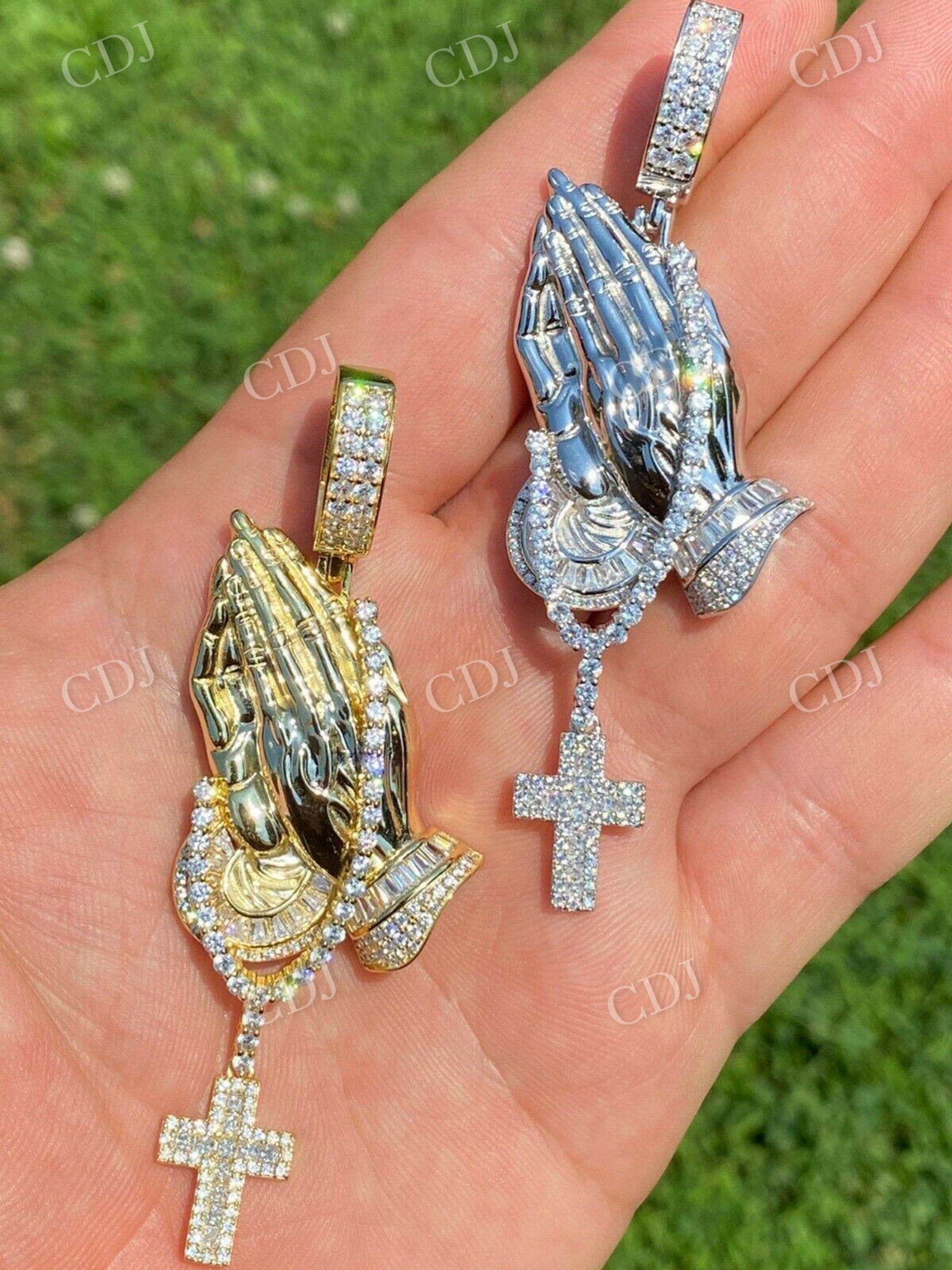 Praying Hands Cross Mens Diamond Pendant  customdiamjewel   