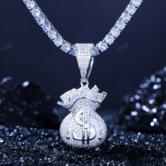Iced Out Moissanite Diamond Sparkle Dollar Bag Pendant hip hop jewelry CustomDiamJewel