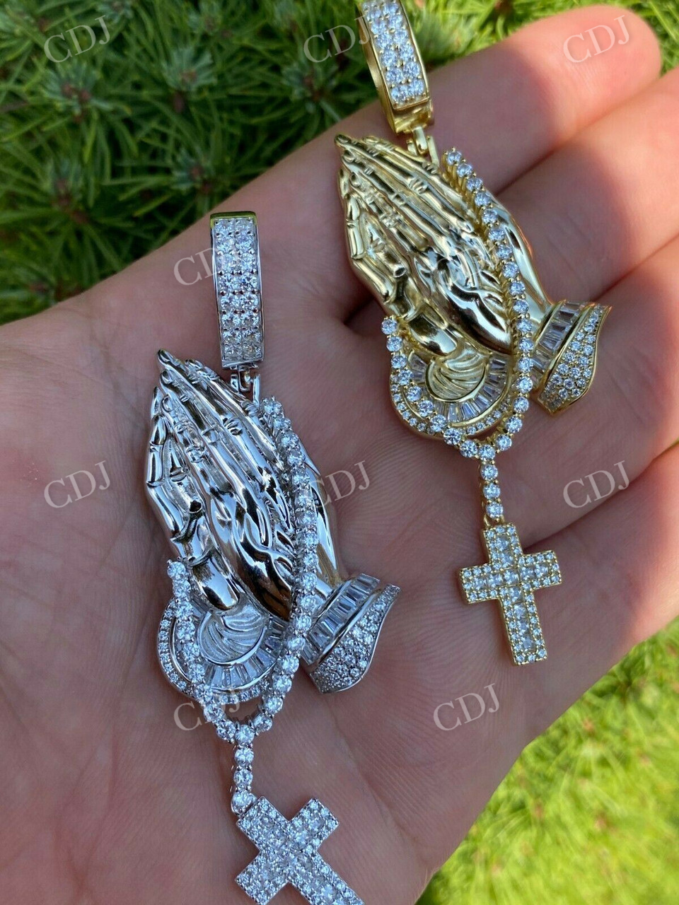 Praying Hands Cross Mens Diamond Pendant  customdiamjewel   