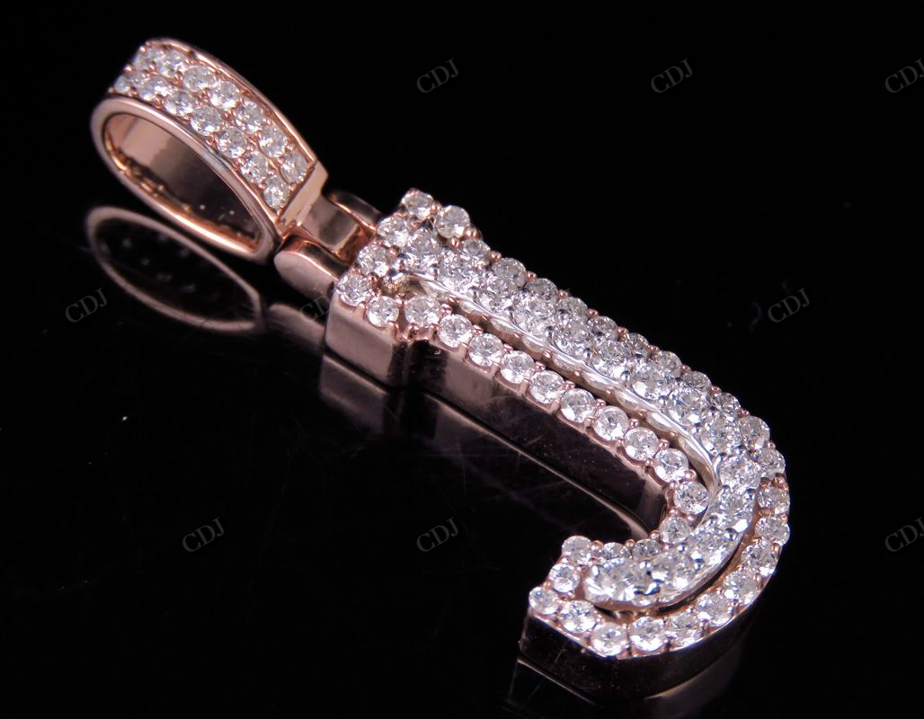 1.5" 1.05 CTW Two Tone Gold Diamond 3D Custom Initial 'J' Letter Pendant CustomDiamJewel