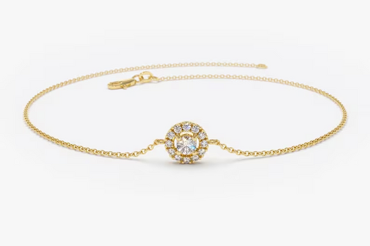 0.15CTW Moissanite Halo Set Diamond Bracelet  customdiamjewel Sterling Silver Yellow Gold VVS-EF