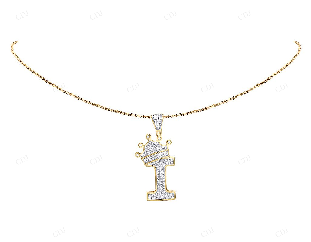 1.75" 10K Gold Diamond Crown Initial "I" Pendant CustomDiamJewel