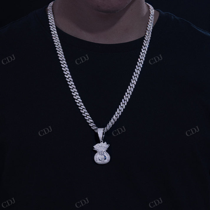 Iced Out Moissanite Diamond Sparkle Dollar Bag Pendant hip hop jewelry CustomDiamJewel