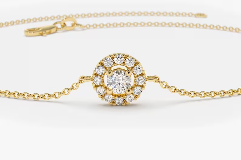0.15CTW Moissanite Halo Set Diamond Bracelet  customdiamjewel   