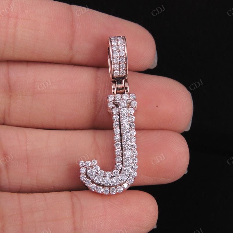 1.5" 1.05 CTW Two Tone Gold Diamond 3D Custom Initial 'J' Letter Pendant CustomDiamJewel