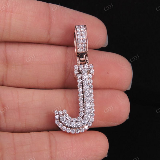 1.5" 1.05 CTW Two Tone Gold Diamond 3D Custom Initial 'J' Letter Pendant CustomDiamJewel