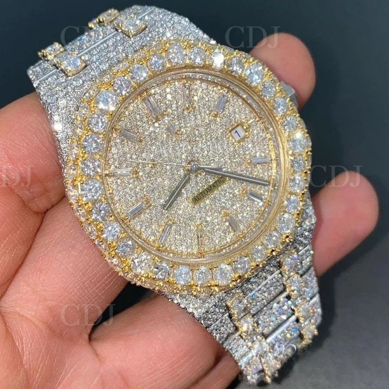 Certified 26 To 29 Carat VVS Moissanite Diamond Watch Steel Body Automatic Hip Hop Designer Watch For Men At Wholesaler's Price