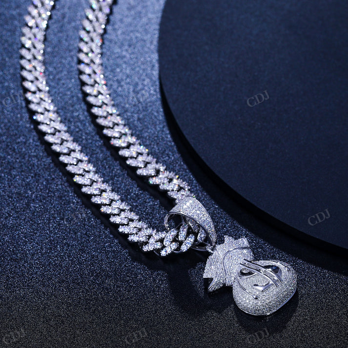 Iced Out Moissanite Diamond Sparkle Dollar Bag Pendant hip hop jewelry CustomDiamJewel