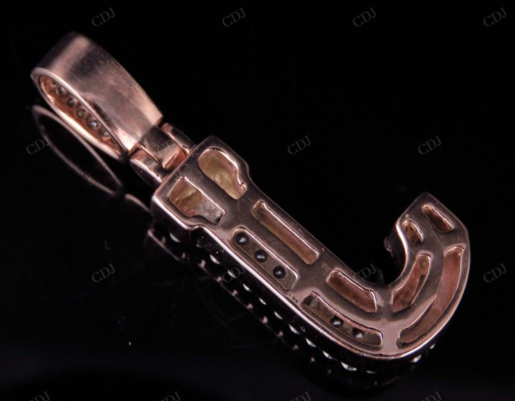 1.5" 1.05 CTW Two Tone Gold Diamond 3D Custom Initial 'J' Letter Pendant CustomDiamJewel