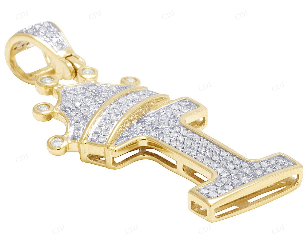 1.75" 10K Gold Diamond Crown Initial "I" Pendant CustomDiamJewel