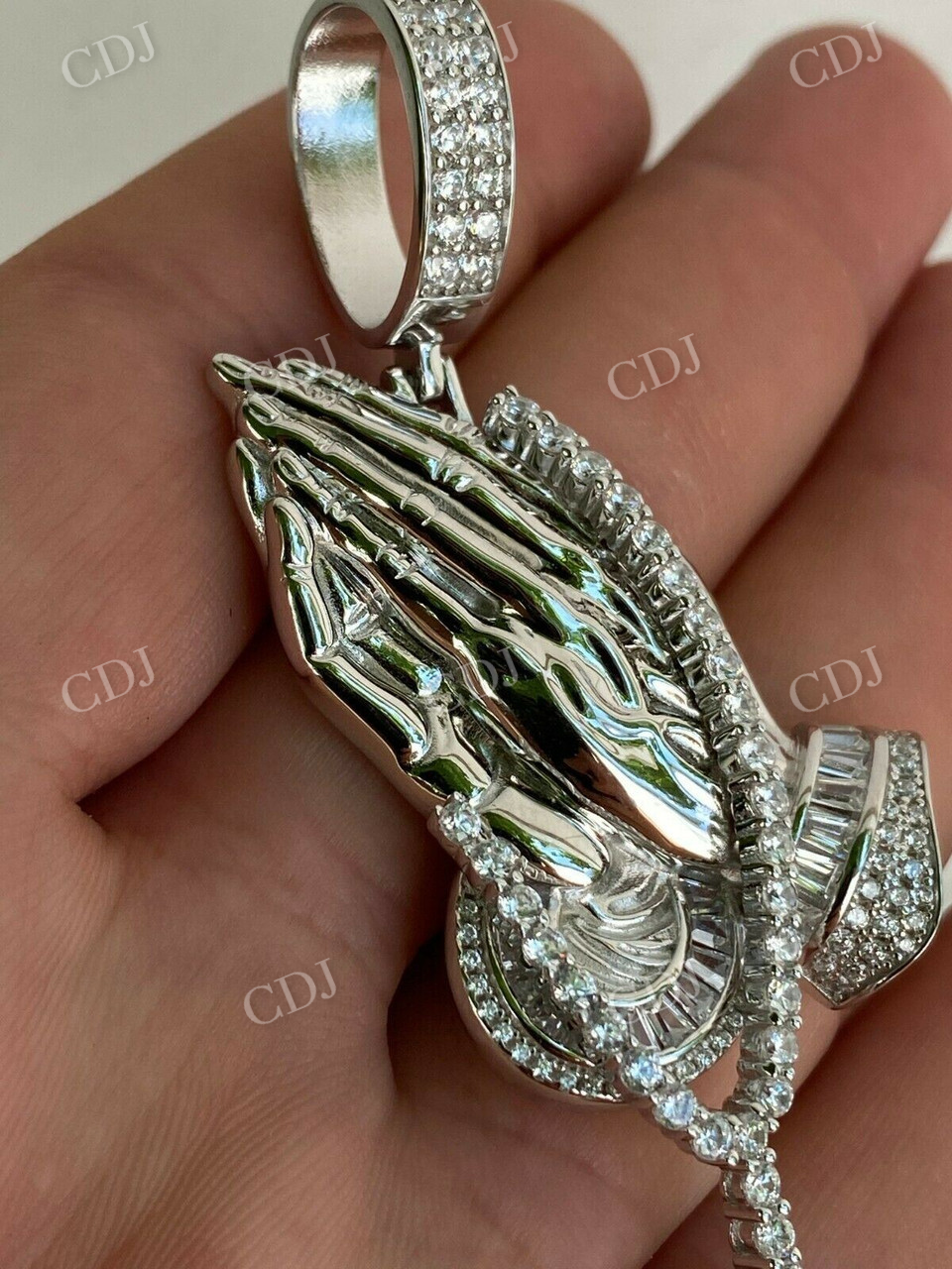 Praying Hands Cross Mens Diamond Pendant  customdiamjewel   