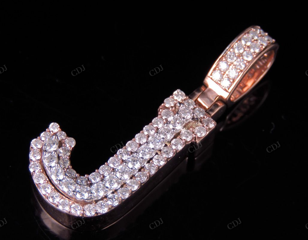 1.5" 1.05 CTW Two Tone Gold Diamond 3D Custom Initial 'J' Letter Pendant CustomDiamJewel