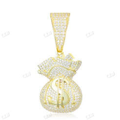 Iced Out Moissanite Diamond Sparkle Dollar Bag Pendant hip hop jewelry CustomDiamJewel