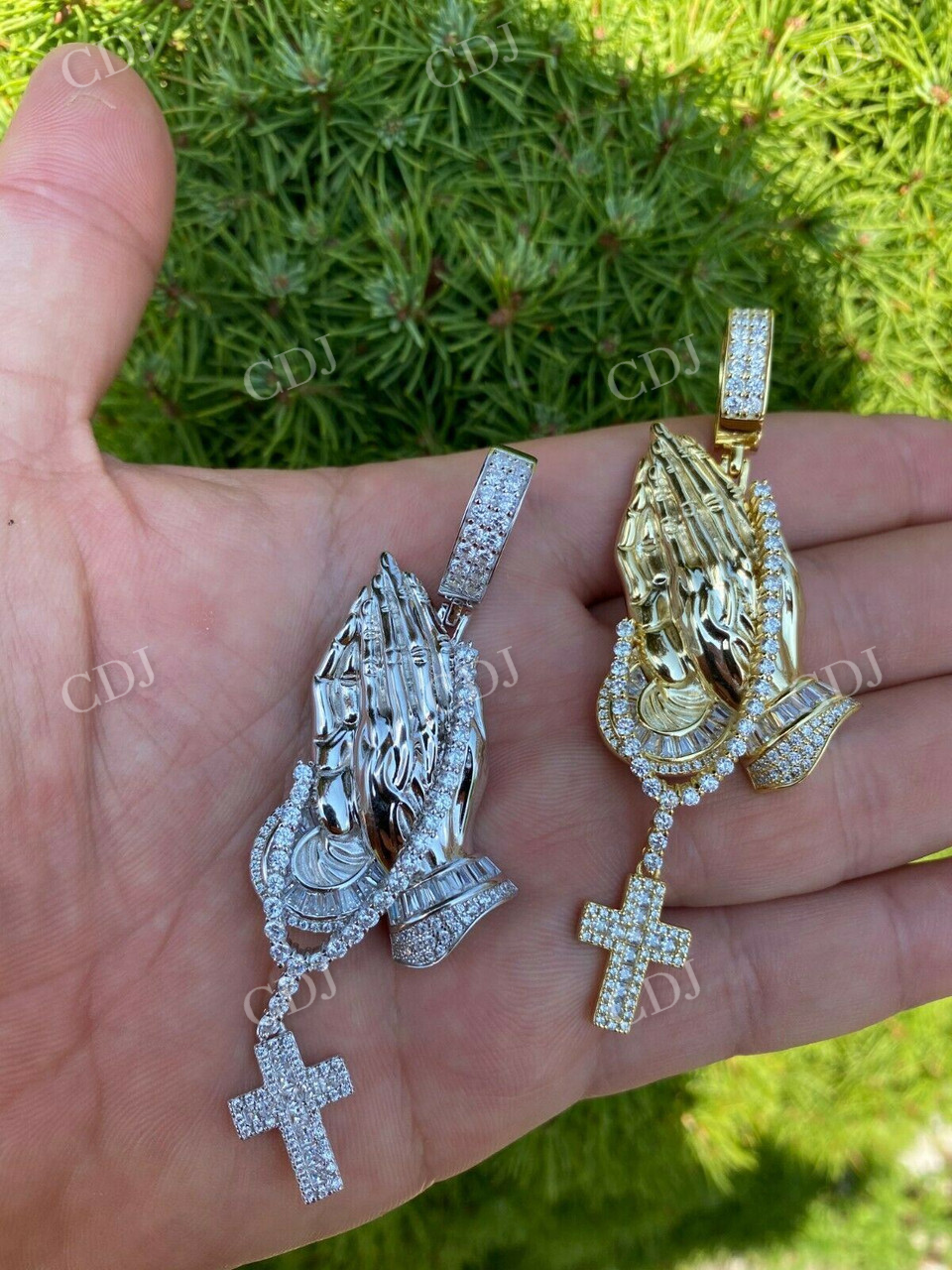 Praying Hands Cross Mens Diamond Pendant  customdiamjewel   