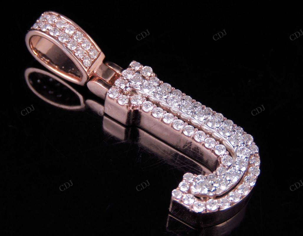 1.5" 1.05 CTW Two Tone Gold Diamond 3D Custom Initial 'J' Letter Pendant CustomDiamJewel