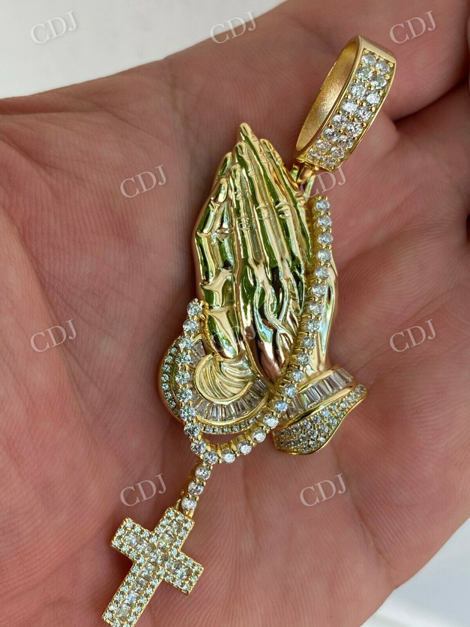 Praying Hands Cross Mens Diamond Pendant  customdiamjewel   