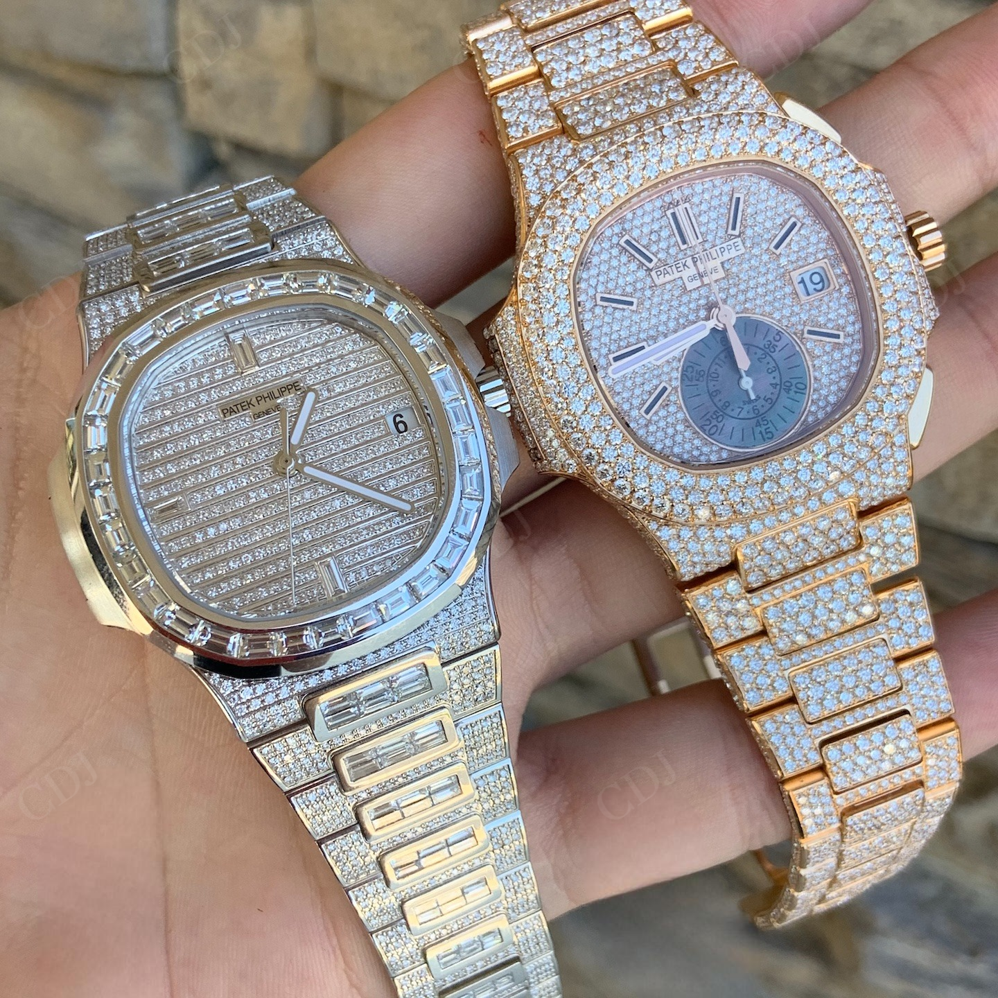 Fully Iced Out Patek Philippe Lab Diamond Studded Watch For Mens customdiamjewel