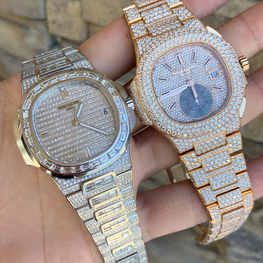 Fully Iced Out Patek Philippe Lab Diamond Studded Watch For Mens customdiamjewel