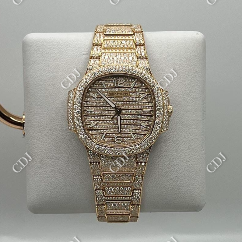 Fully Yellow Iced Out Hip Hop VVS Moissanite Patek Philippe Watch customdiamjewel