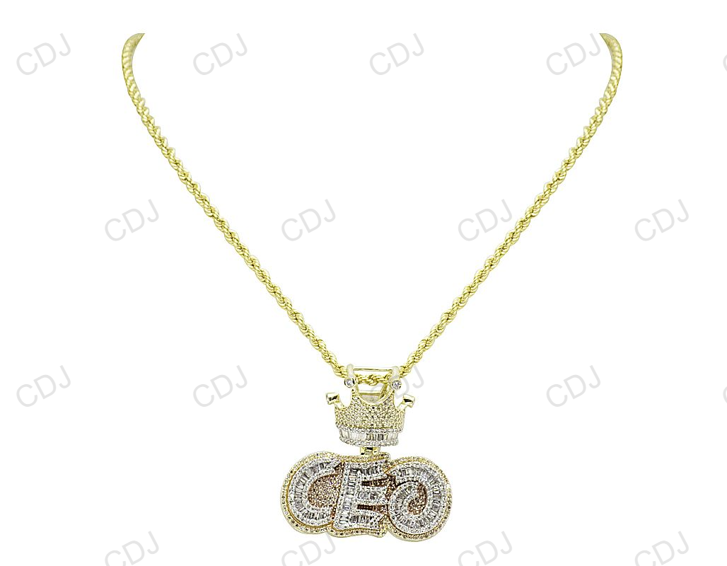 Hip Hop 925 Silver Baguette Diamond CEO Crown Pendant hip hop jewelry CustomDiamJewel