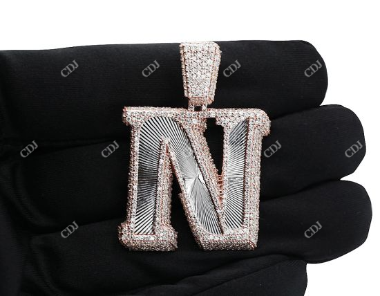 3.5CTW Iced Letter 'N' Rose Gold Diamond Initial Pendent hip hop jewelry CustomDiamJewel