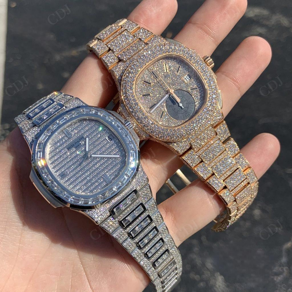 Fully Iced Out Patek Philippe Lab Diamond Studded Watch For Mens customdiamjewel