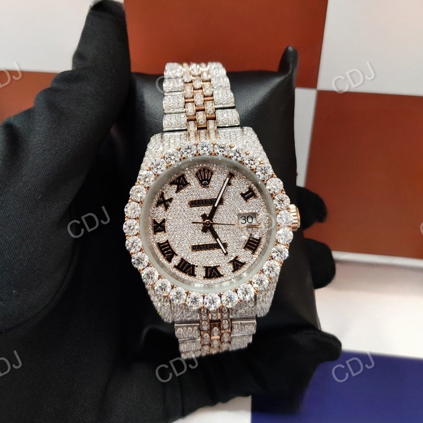 Big Diamond Bezel Set Men Rolex Jubilee Belt Watch customdiamjewel