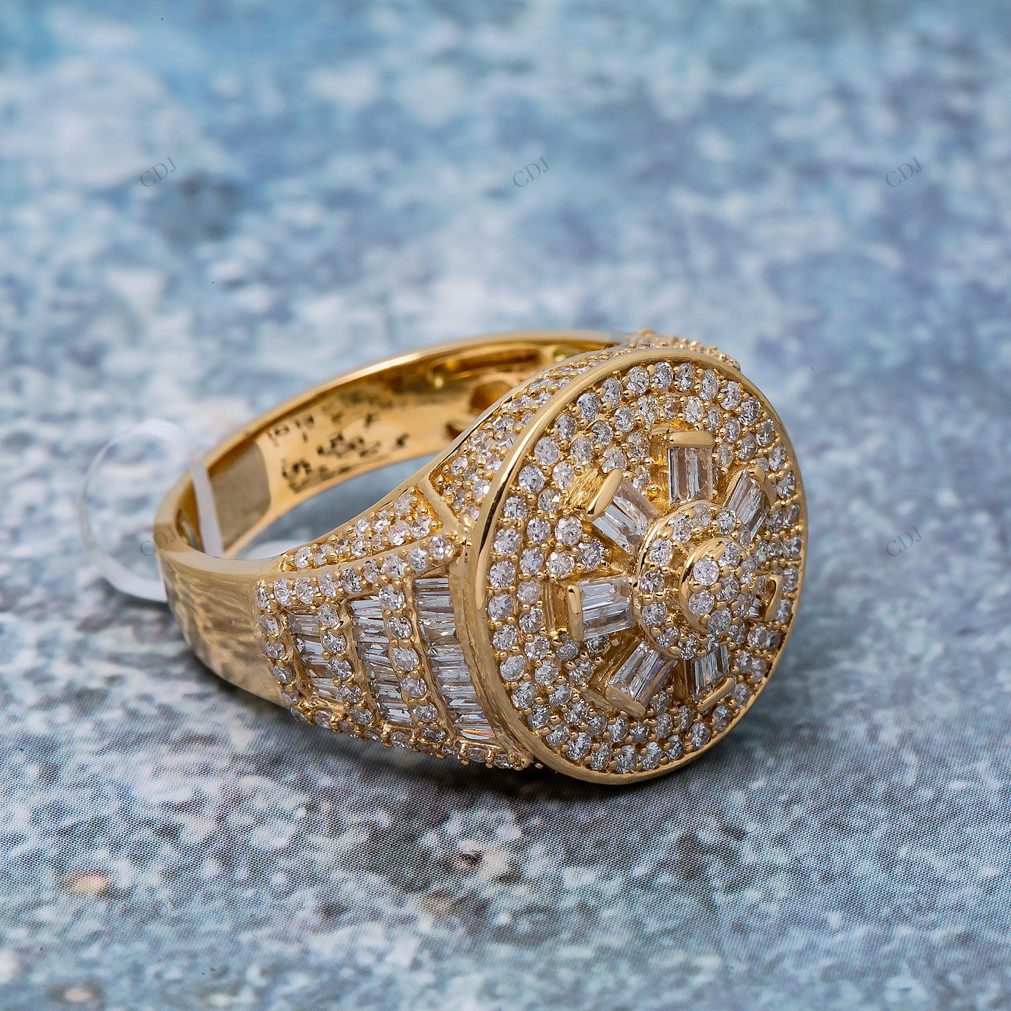 14K Yellow Gold Men's Silver Moissanite Ring hip hop jewelry customdiamjewel
