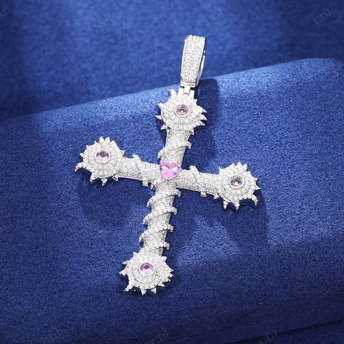 Iced out Barbed Moissanite Cross Pendant For Bling Men hip hop jewelry CustomDiamJewel