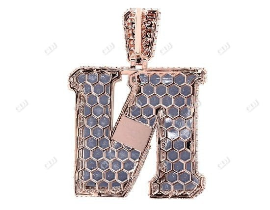 3.5CTW Iced Letter 'N' Rose Gold Diamond Initial Pendent hip hop jewelry CustomDiamJewel