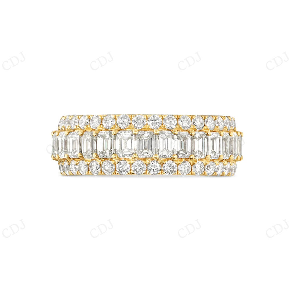 18k Yellow Gold Emerald & Round Diamond Men's Eternity Band hip hop jewelry CustomDiamJewel