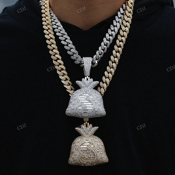 Iced Out Hip Hop Dollar Bag Moissanite Pendant hip hop jewelry CustomDiamJewel