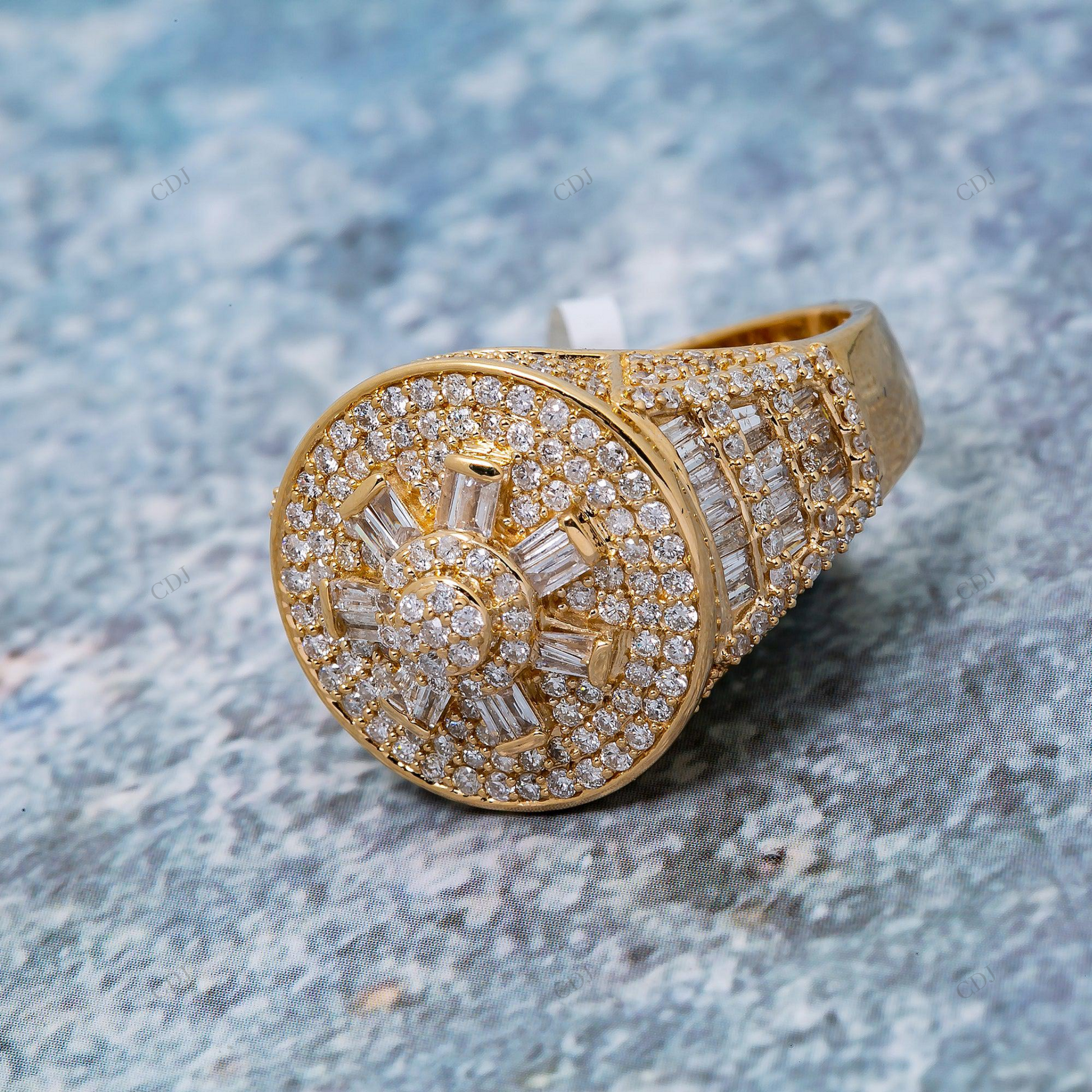 14K Yellow Gold Men's Silver Moissanite Ring hip hop jewelry customdiamjewel