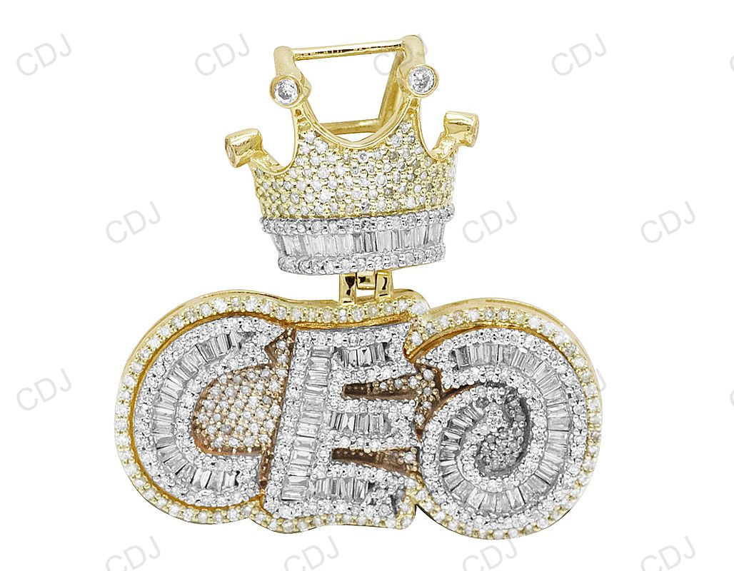 Hip Hop 925 Silver Baguette Diamond CEO Crown Pendant hip hop jewelry CustomDiamJewel