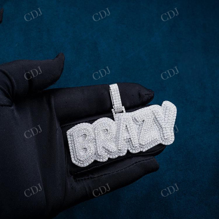BRAZY Name Custom Round Diamond Iced Out Pendant  customdiamjewel   