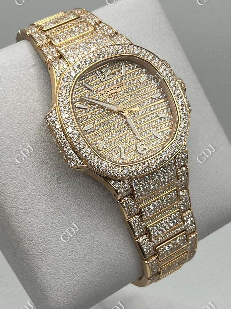 Fully Yellow Iced Out Hip Hop VVS Moissanite Patek Philippe Watch customdiamjewel
