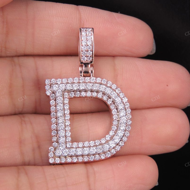 1.5" 1.7 CTW 10K Gold Natural Diamond D Letter Pendant CustomDiamJewel