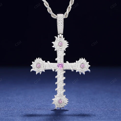 Iced out Barbed Moissanite Cross Pendant For Bling Men hip hop jewelry CustomDiamJewel