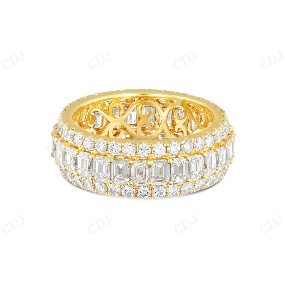 18k Yellow Gold Emerald & Round Diamond Men's Eternity Band hip hop jewelry CustomDiamJewel