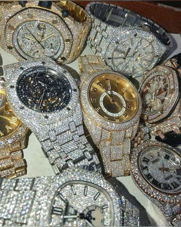 Full Yellow VVS Natural Diamond Studded Patek Philippe Watch For Men customdiamjewel