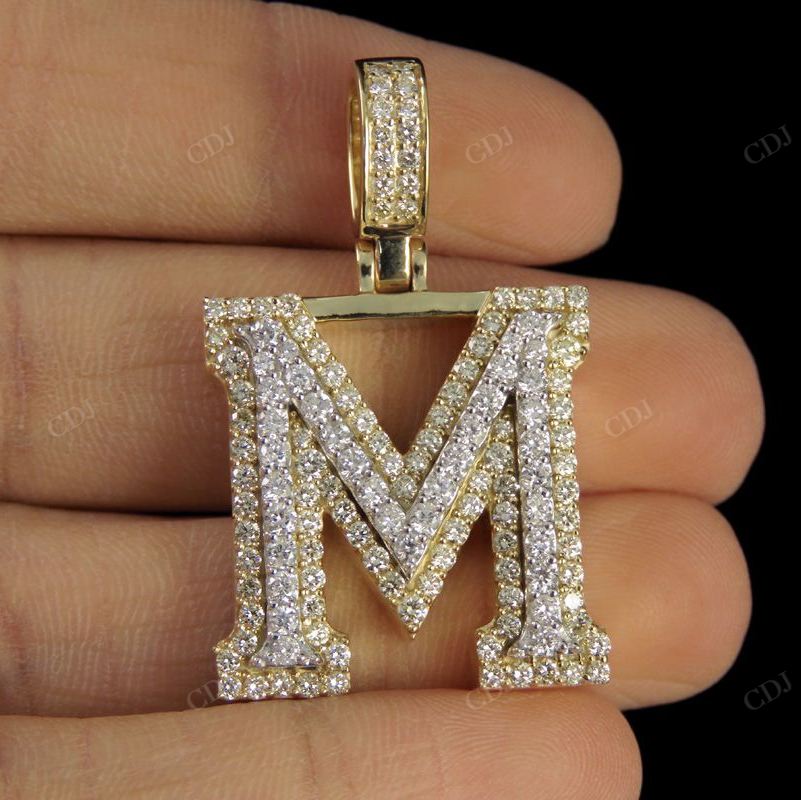 1.5CTW 10k Solid Gold Diamond 3D Initial M Letter Pendant CustomDiamJewel