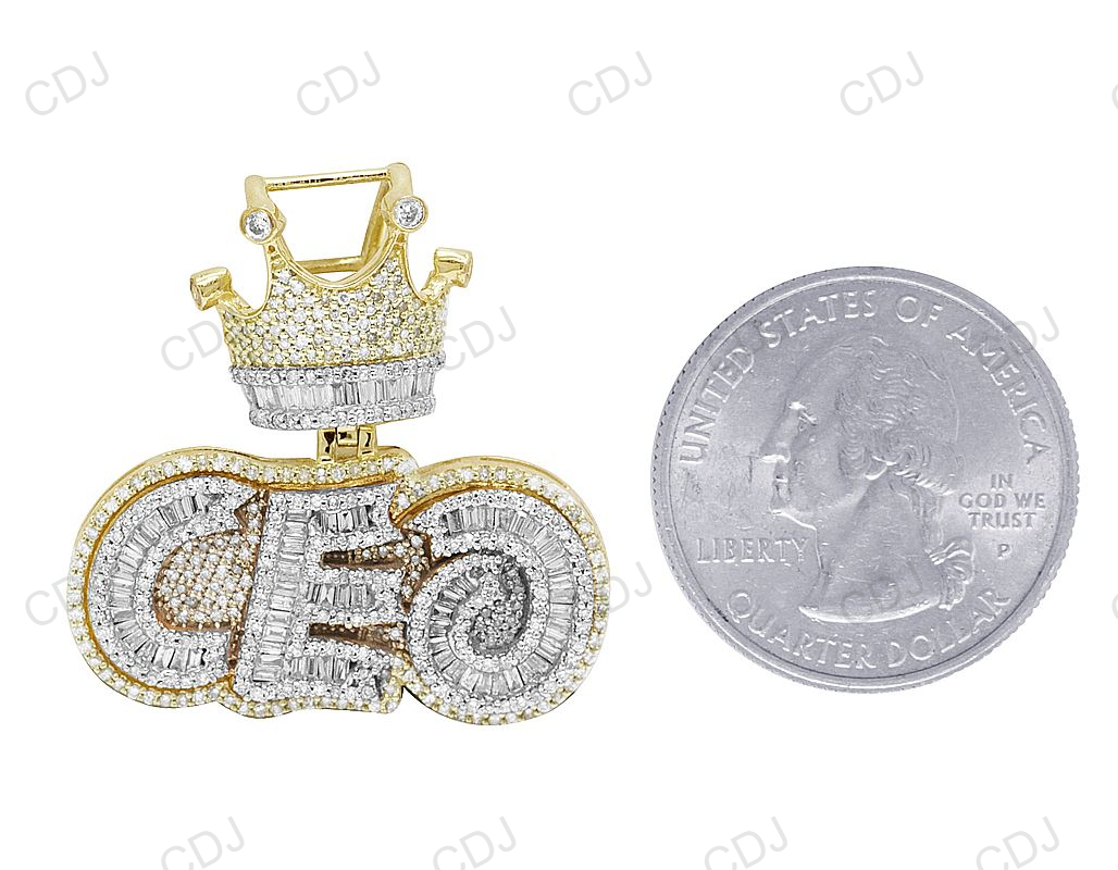 Hip Hop 925 Silver Baguette Diamond CEO Crown Pendant hip hop jewelry CustomDiamJewel