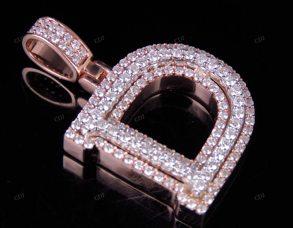 1.5" 1.7 CTW 10K Gold Natural Diamond D Letter Pendant CustomDiamJewel