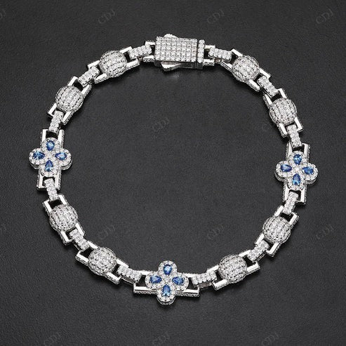 10mm 925 Sterling Silver Custom Clover Moissanite Bracelet For Unisex hip hop jewelry CustomDiamJewel