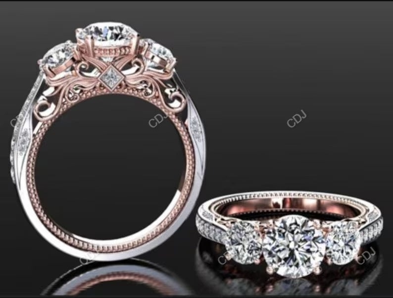 3.40 CTW Lab-Grown Diamond Milgrain Cluster Engagement Ring