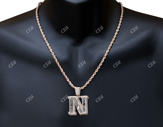 3.5CTW Iced Letter 'N' Rose Gold Diamond Initial Pendent hip hop jewelry CustomDiamJewel
