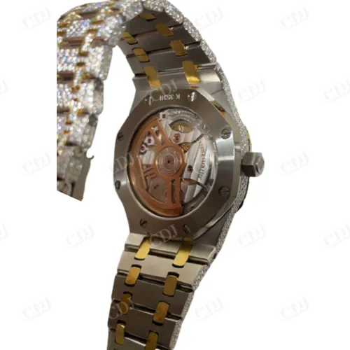 Classic Two Tone Natural Diamond Watch Stainless Steel Round Shaped Men's Watch